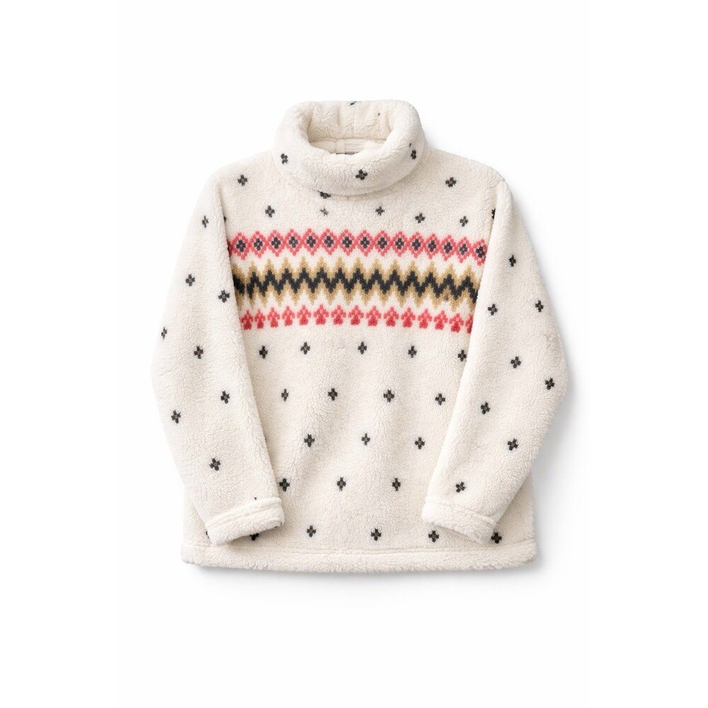 LOFT Sherpa Fair Isle Fleece Pullover Cream Women Medium Cozy